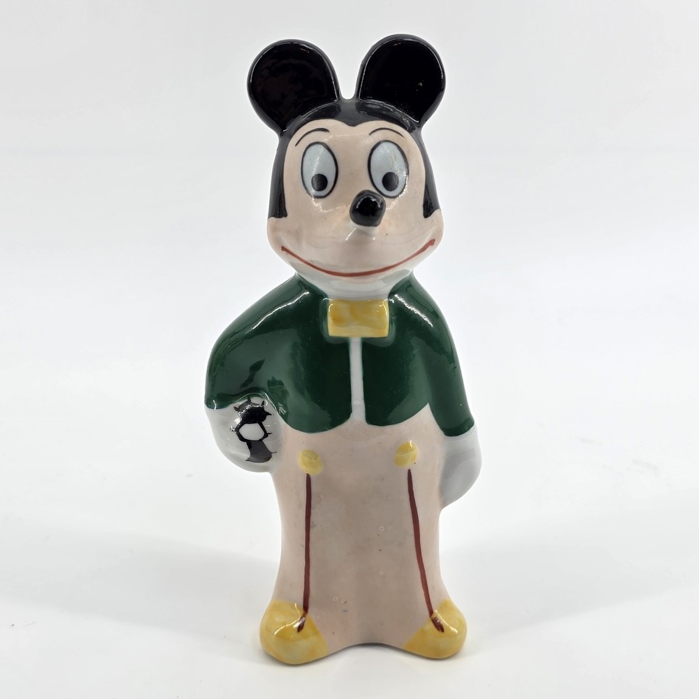 1950's MICKEY MOUSE w/soccer ball high glazed ceramic figure 7" Disney EUROPEAN